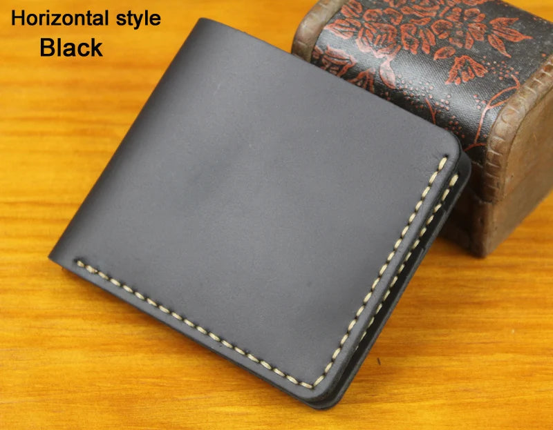 Handmade Vintage Crazy horse Genuine Leather Men Wallet Men Purse Leather Short Card Wallet for Male Money Clips Money bag