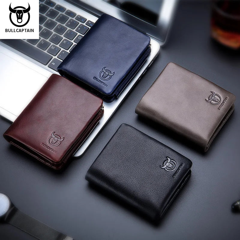 BULLCAPTAIN Brand Leather RFID Retro Wallet Men's Small Zipper Wallet Card Bag Men's Wallet Clutch