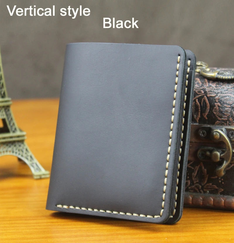 Handmade Vintage Crazy horse Genuine Leather Men Wallet Men Purse Leather Short Card Wallet for Male Money Clips Money bag