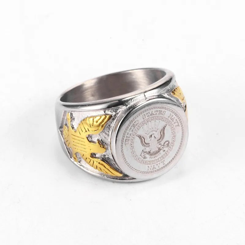 Silver Color Gold US Eagle Border Stainless Steel Mens Military Ring The United States USMC Army Navy Ring