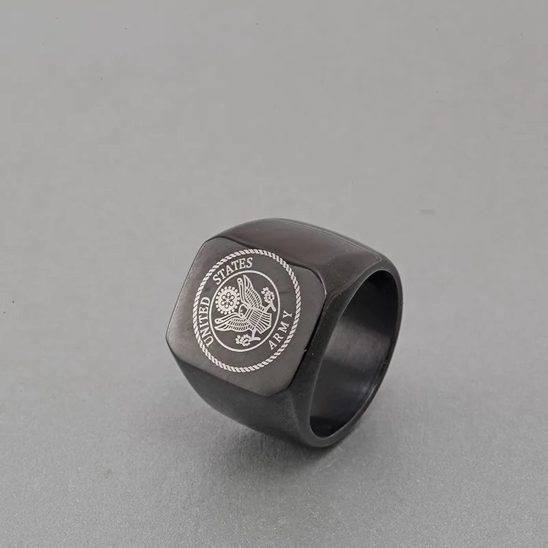Black The United States Army Marine Corps Signet Ring For Men In Stainless Steel Military Jewelry USMC NAVY