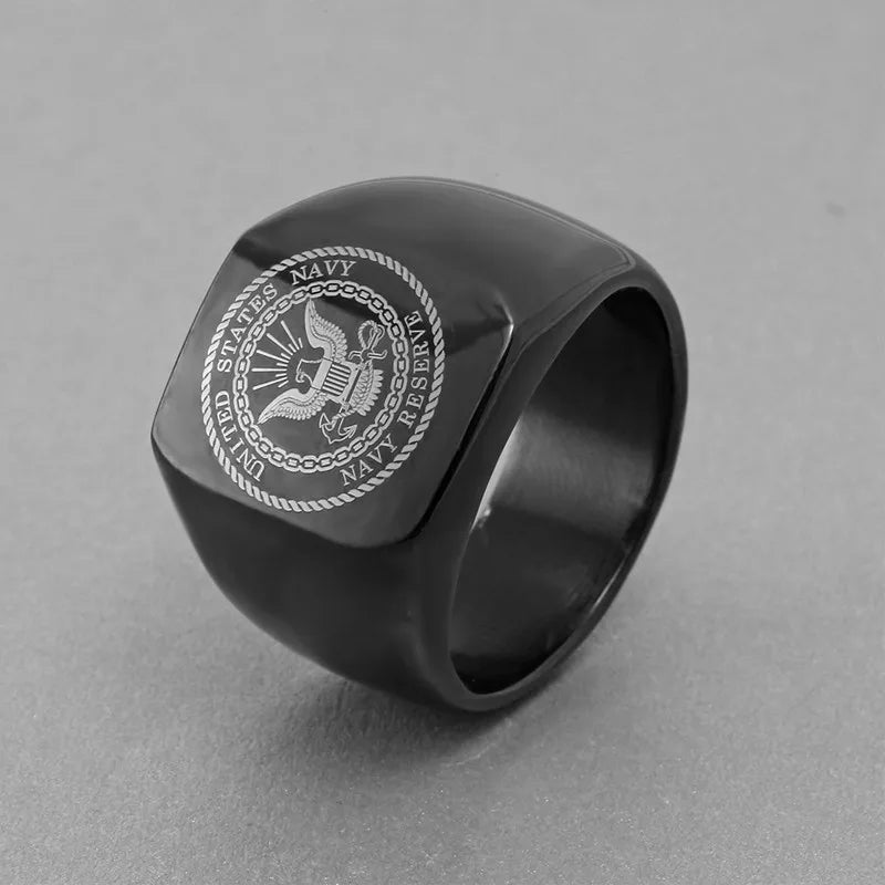 Black The United States Army Marine Corps Signet Ring For Men In Stainless Steel Military Jewelry USMC NAVY