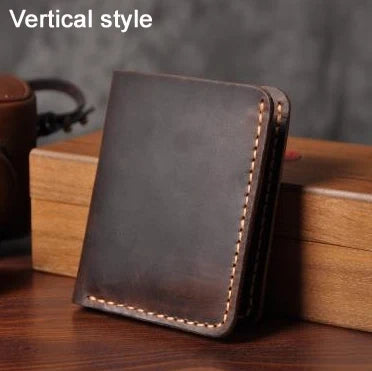 Handmade Vintage Crazy horse Genuine Leather Men Wallet Men Purse Leather Short Card Wallet for Male Money Clips Money bag