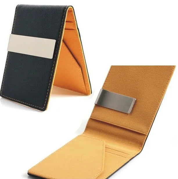 New Fashion Men's Leather Money Clips Wallet Multifunctional Thin Man Card Purses Women Metal Clamp For Money Cash Holder