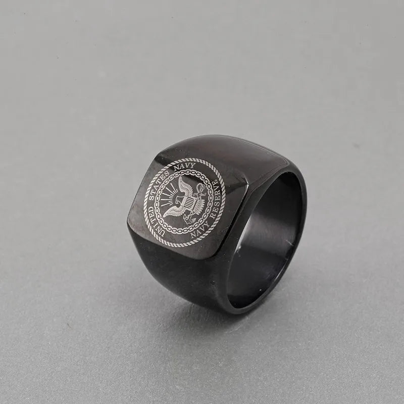 Black The United States Army Marine Corps Signet Ring For Men In Stainless Steel Military Jewelry USMC NAVY