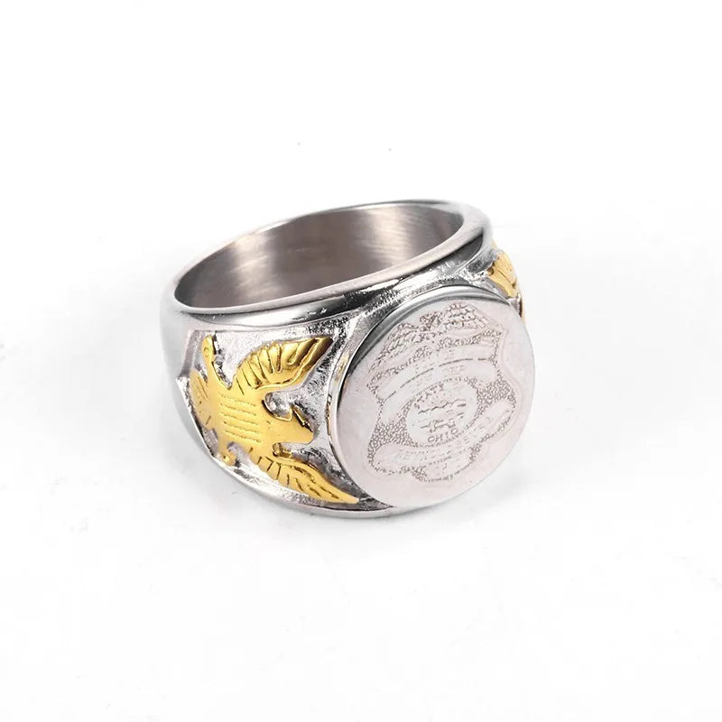 Silver Color Gold US Eagle Border Stainless Steel Mens Military Ring The United States USMC Army Navy Ring