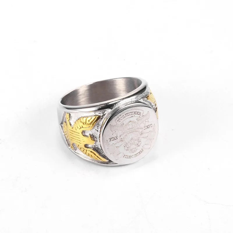 Silver Color Gold US Eagle Border Stainless Steel Mens Military Ring The United States USMC Army Navy Ring