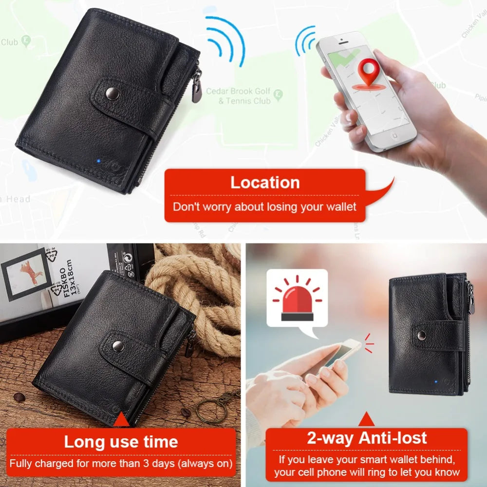 KAVIS RFID Men Smart Wallet Genuine Leather with Alarm GPS Bluetooth Tracker Male Card Holder Purse High Quality Design Wallets