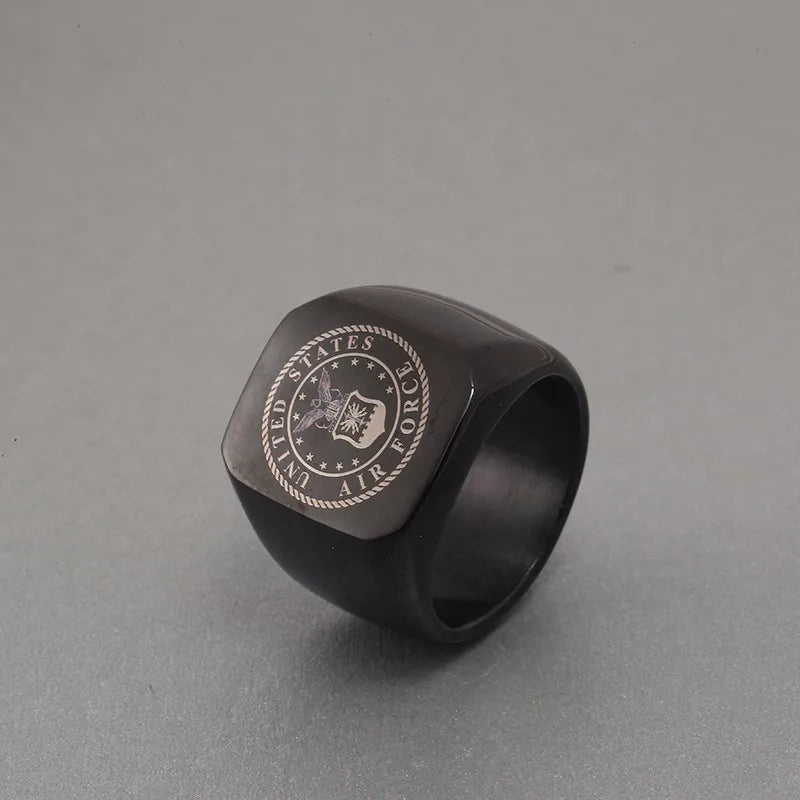 Black The United States Army Marine Corps Signet Ring For Men In Stainless Steel Military Jewelry USMC NAVY