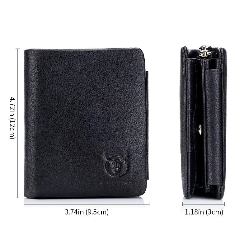 BULLCAPTAIN Brand Leather RFID Retro Wallet Men's Small Zipper Wallet Card Bag Men's Wallet Clutch