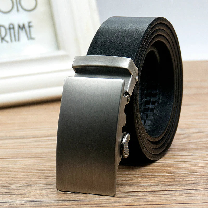 Leather belt men High Quality Genuine Leather Belts, Automatic Buckle Belt, Adjustable No Hole Belt Jeans Belt for Men