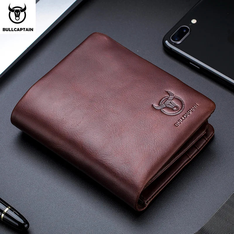 BULLCAPTAIN Brand Leather RFID Retro Wallet Men's Small Zipper Wallet Card Bag Men's Wallet Clutch