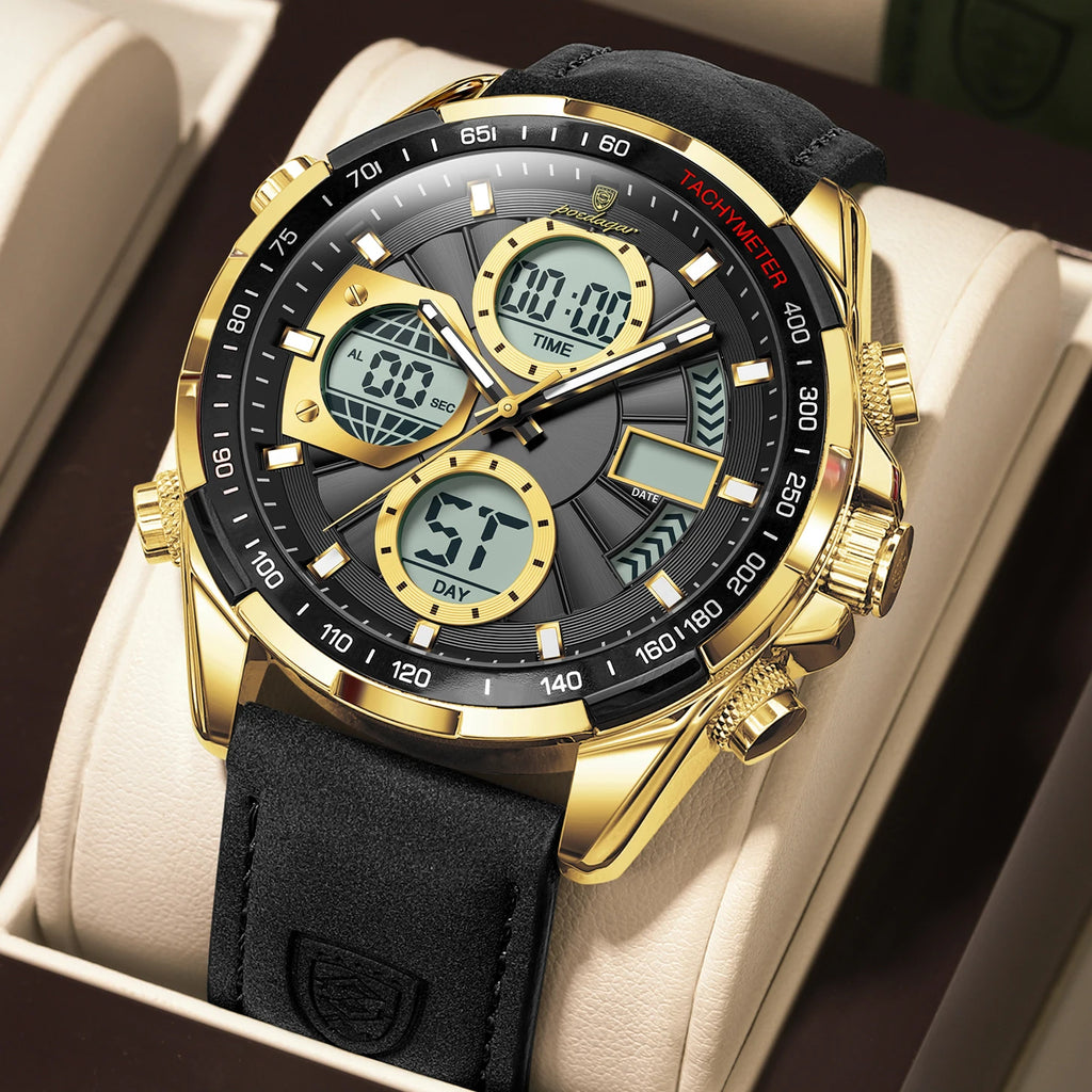 POEDAGAR LED Luxury Men Watch Luminous Week Date Dual Time Display Digital Man Clock Alarm Electronic Men's Quartz Watches Reloj