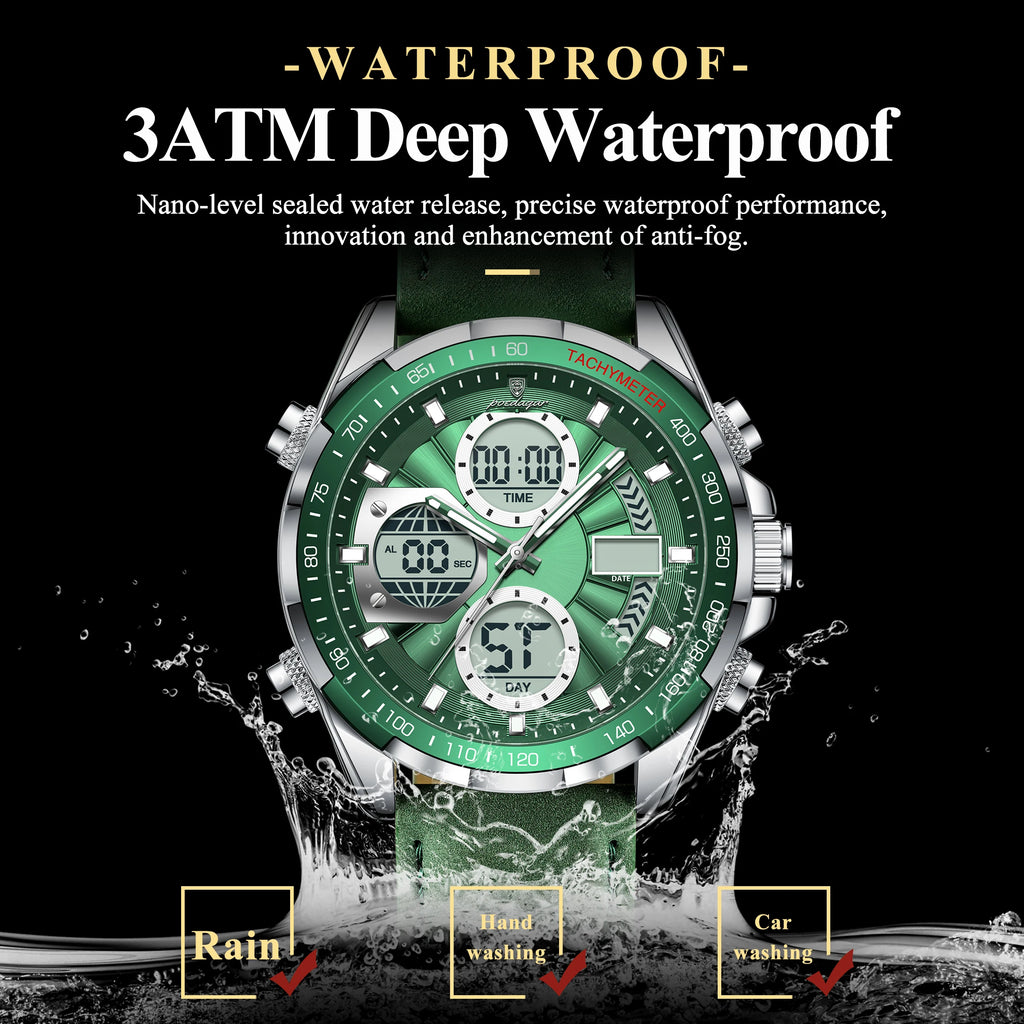 POEDAGAR LED Luxury Men Watch Luminous Week Date Dual Time Display Digital Man Clock Alarm Electronic Men's Quartz Watches Reloj