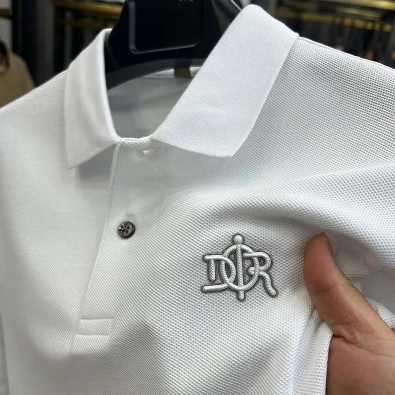 100%pure cotton high-end Tshirt summer new men's shortsleeved casual comfortable breathable polo shirt exquisite brand badge top