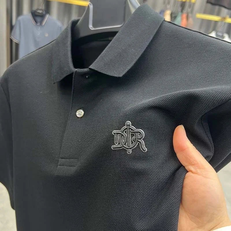 100%pure cotton high-end Tshirt summer new men's shortsleeved casual comfortable breathable polo shirt exquisite brand badge top