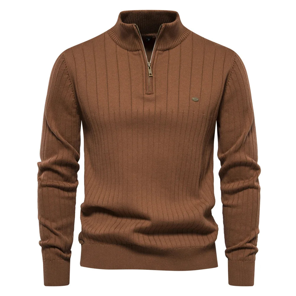 2025 New Autumn Zipper Pullover Sweaters for Men High Quality Warm Winter Stand Collar Cotton Knitted Sweater Men