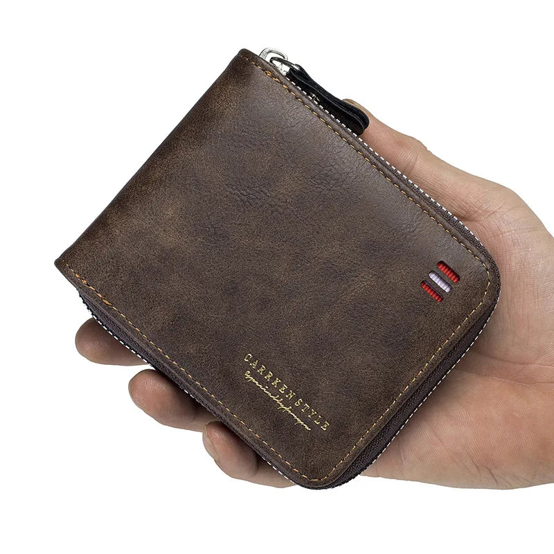 Men's Wallet 2025 New Short Style Solid Color Youth Minimalist Tri-Fold Money Clip Multifunctional Student Zipper Coin Purse