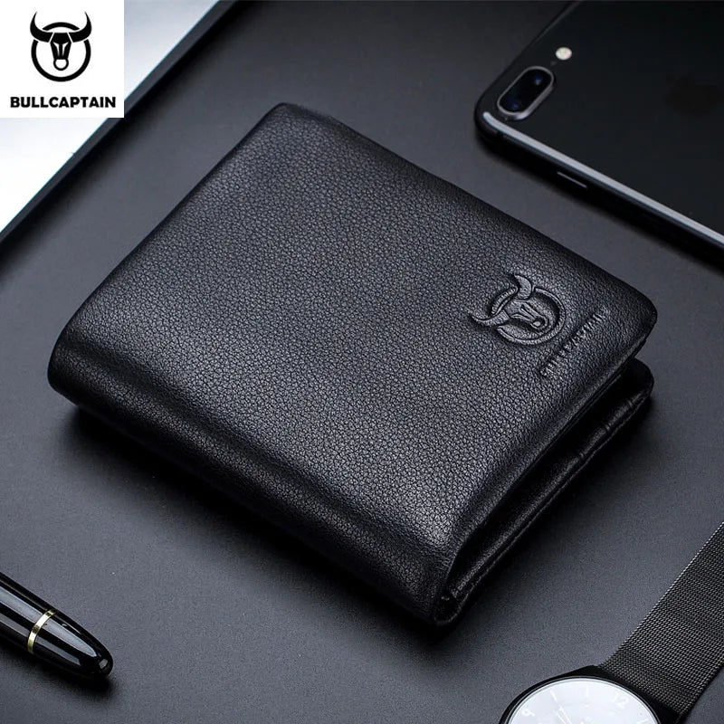 BULLCAPTAIN Brand Leather RFID Retro Wallet Men's Small Zipper Wallet Card Bag Men's Wallet Clutch