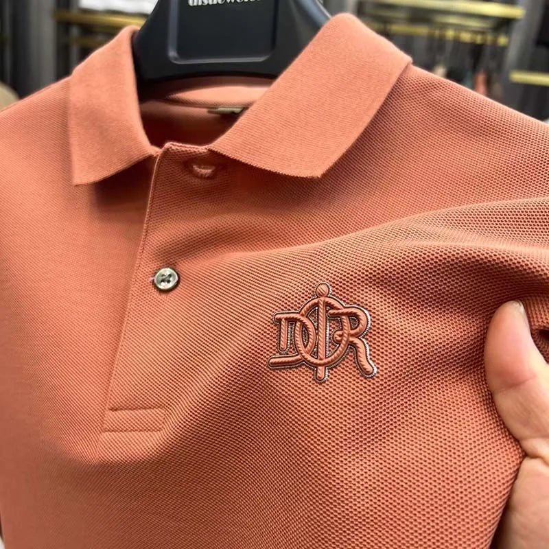 100%pure cotton high-end Tshirt summer new men's shortsleeved casual comfortable breathable polo shirt exquisite brand badge top