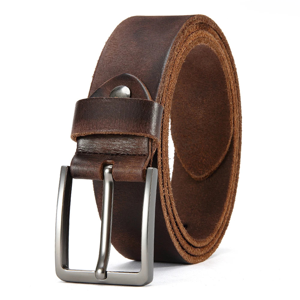 Genuine Leather For Men's High Quality Buckle Jeans Cowskin Casual Belts Business Cowboy Waistband Male Fashion Designer