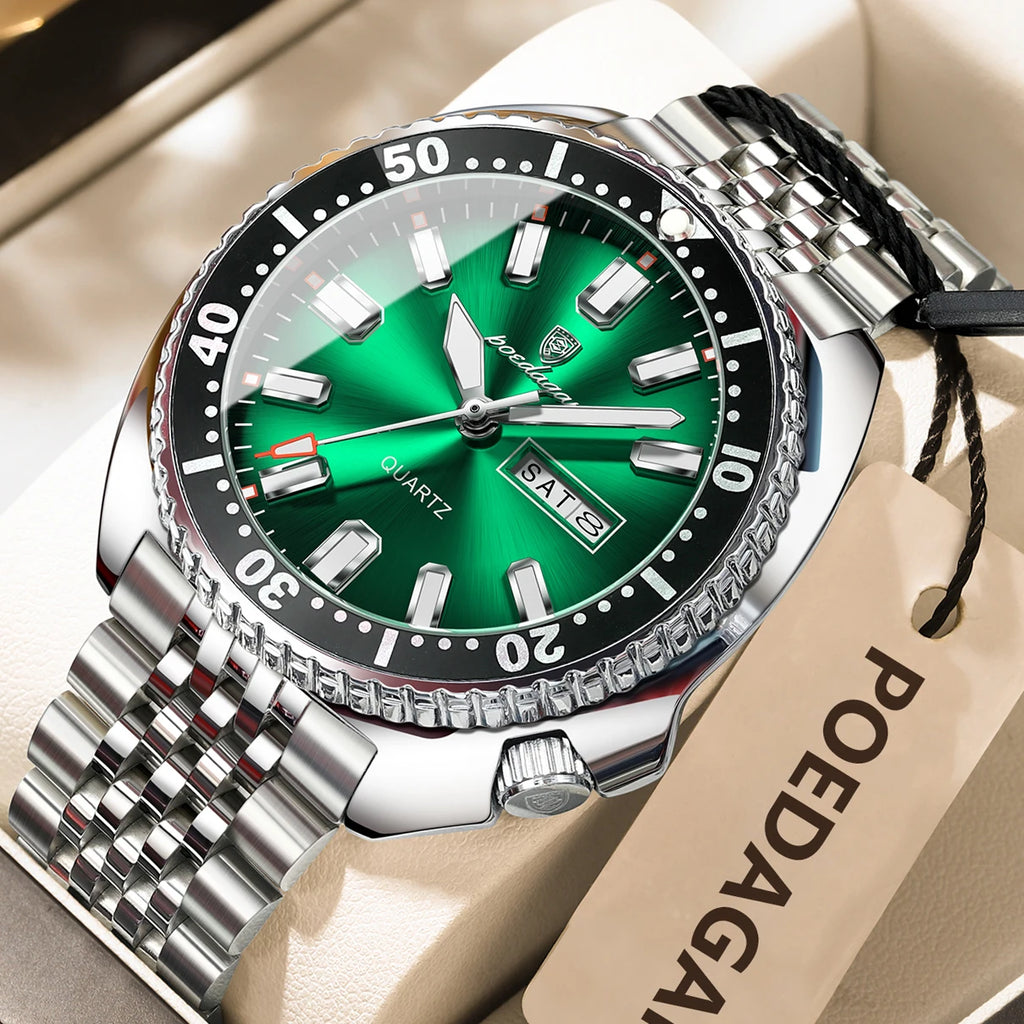 POEDAGAR Business Men Watch Date Week Waterproof Luminous Luxury Man Wristwatch Sports Stainless Steel Men's Quartz Watches Male