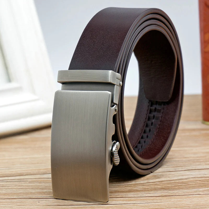 Leather belt men High Quality Genuine Leather Belts, Automatic Buckle Belt, Adjustable No Hole Belt Jeans Belt for Men
