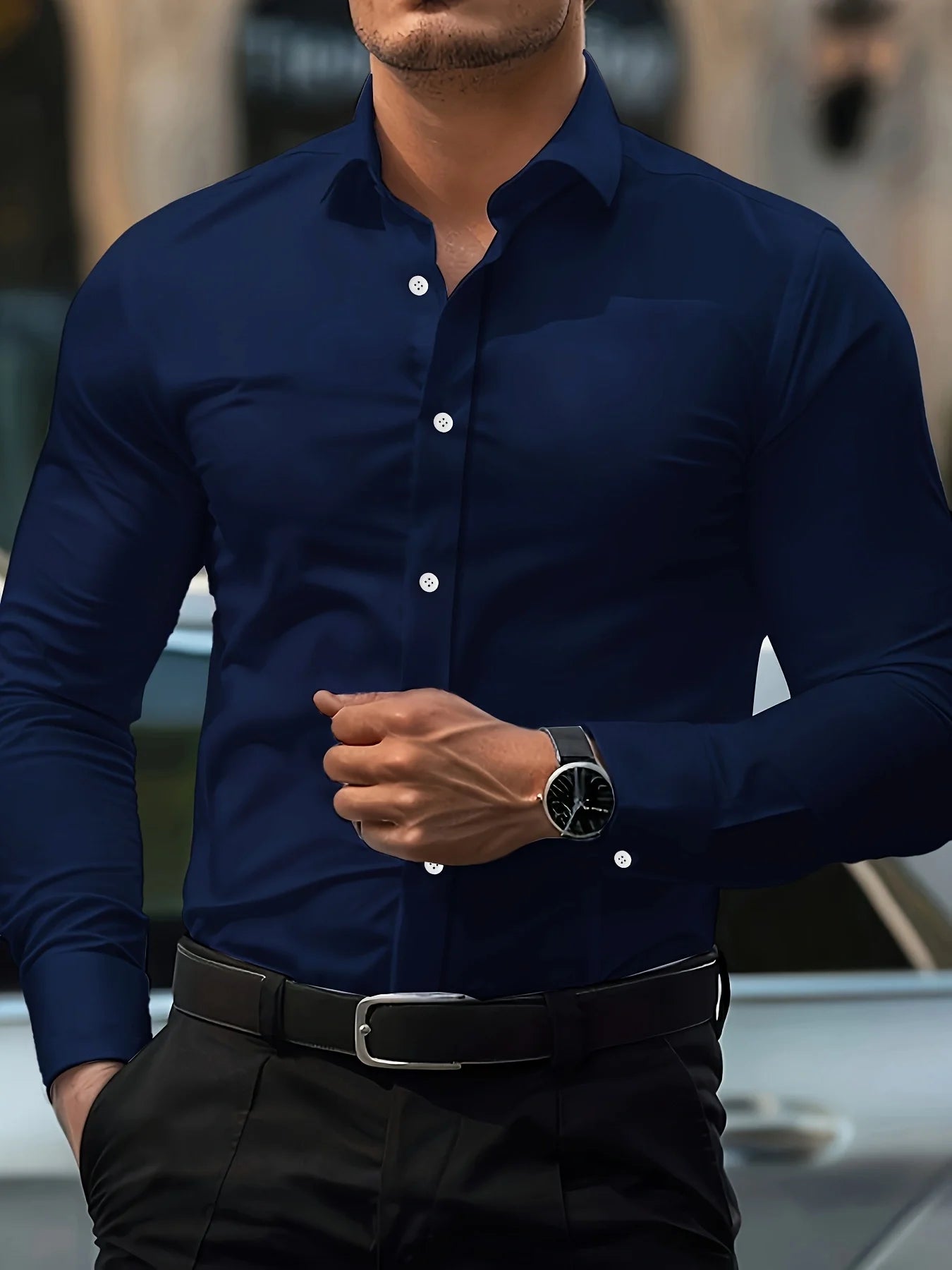 FGKKS New Men Shirt Brand New Solid Color Long Sleeve Elastic Fabric Men's Multiple Colors Male Quality Basic Shirt