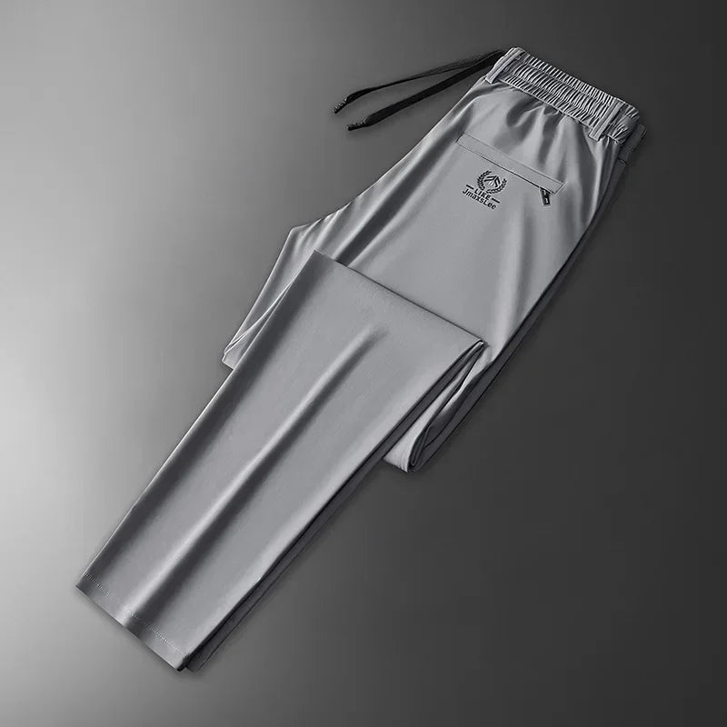 2024 Summer Soft Ice Silk Fabric Men's Thin Casual Pants Korean-style Fashion  Straight High Stretch Trousers Male Luxury Brand