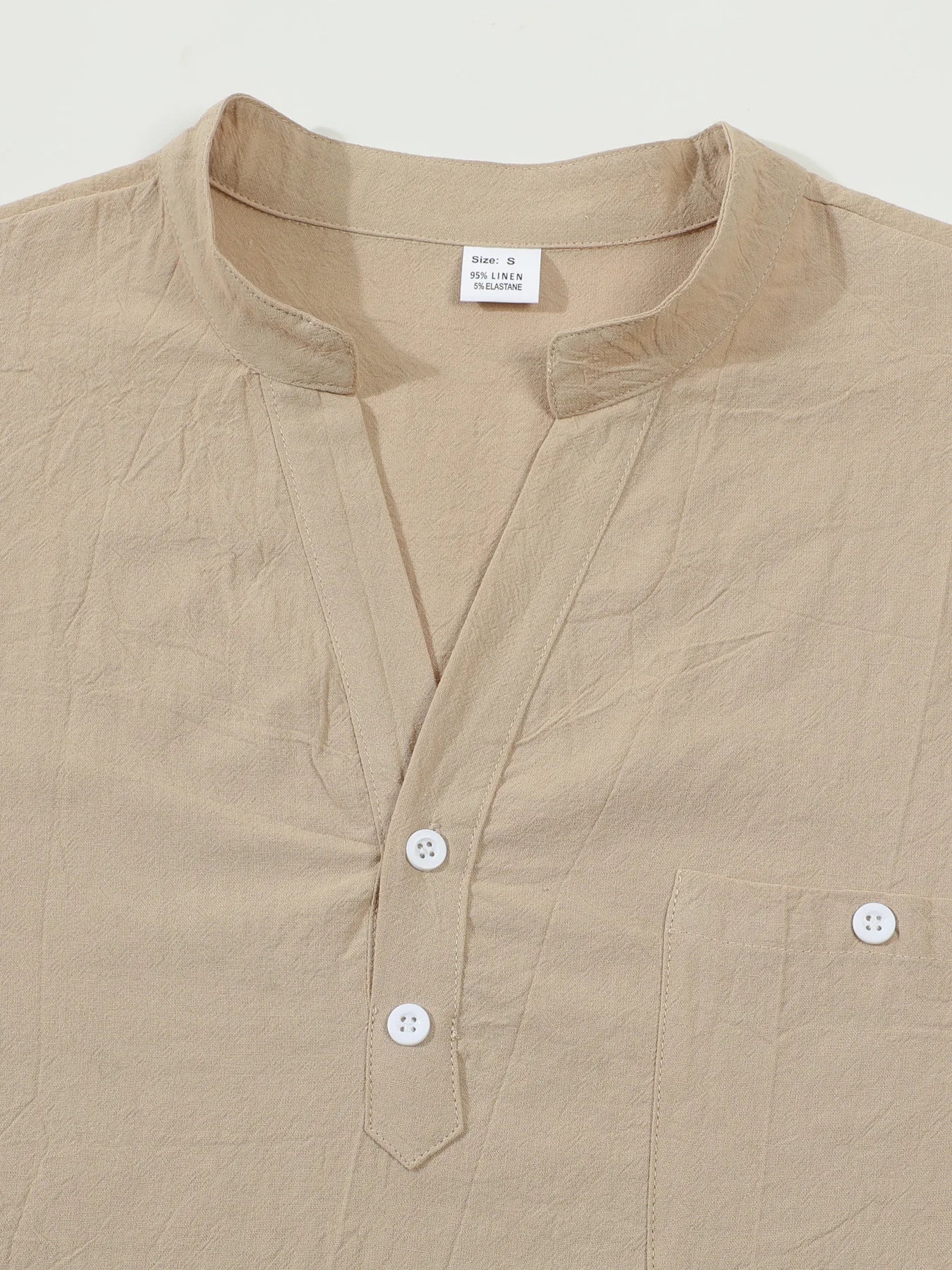 Autumn new high-end fashion long sleeved men's shirt stand up collar vacation beach style loose solid color casual boutique top