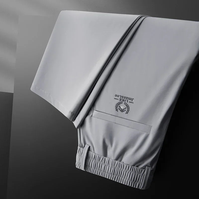 2024 Summer Soft Ice Silk Fabric Men's Thin Casual Pants Korean-style Fashion  Straight High Stretch Trousers Male Luxury Brand