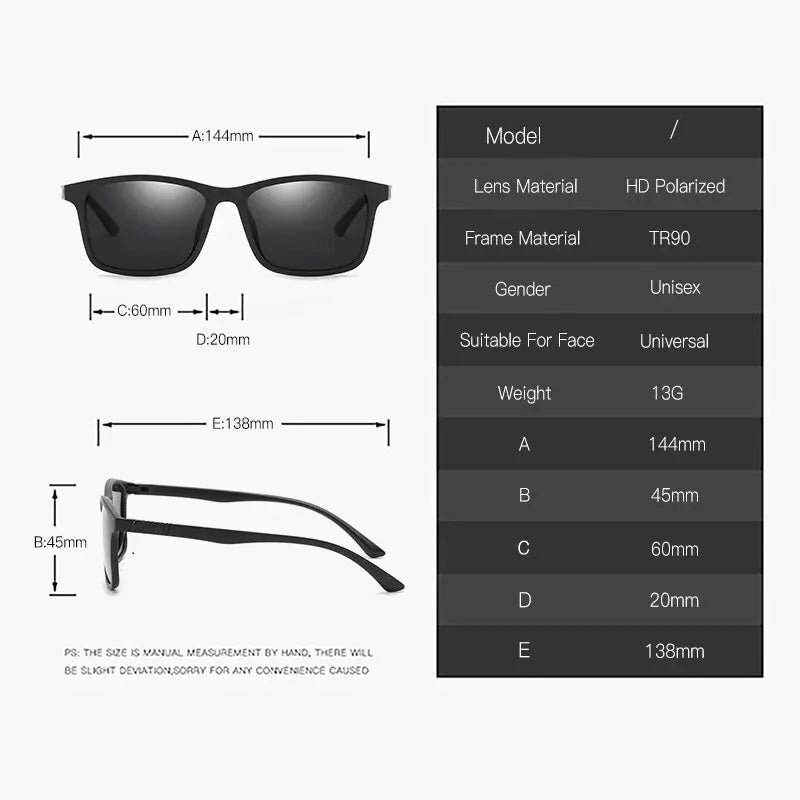 Luxury Men Polarized Sunglasses Fashion Vintage Square Ultra Light TR90 Frame Driving Fishing Sun Glasses For Man UV400 Eyewear