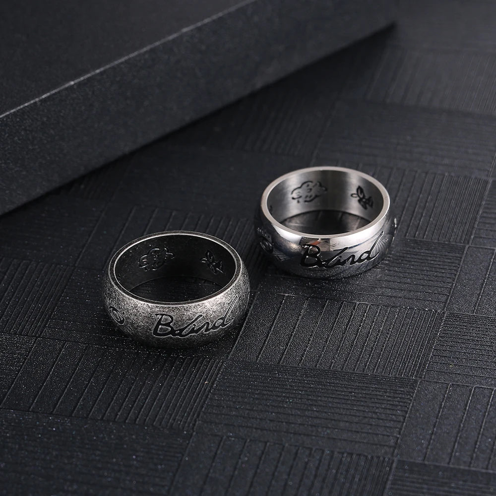 Stainless Steel Color Silver Vintage Circle Graffiti Hip Hop Round Fashion Trend Comical Minimalism Ring Gifts For Men