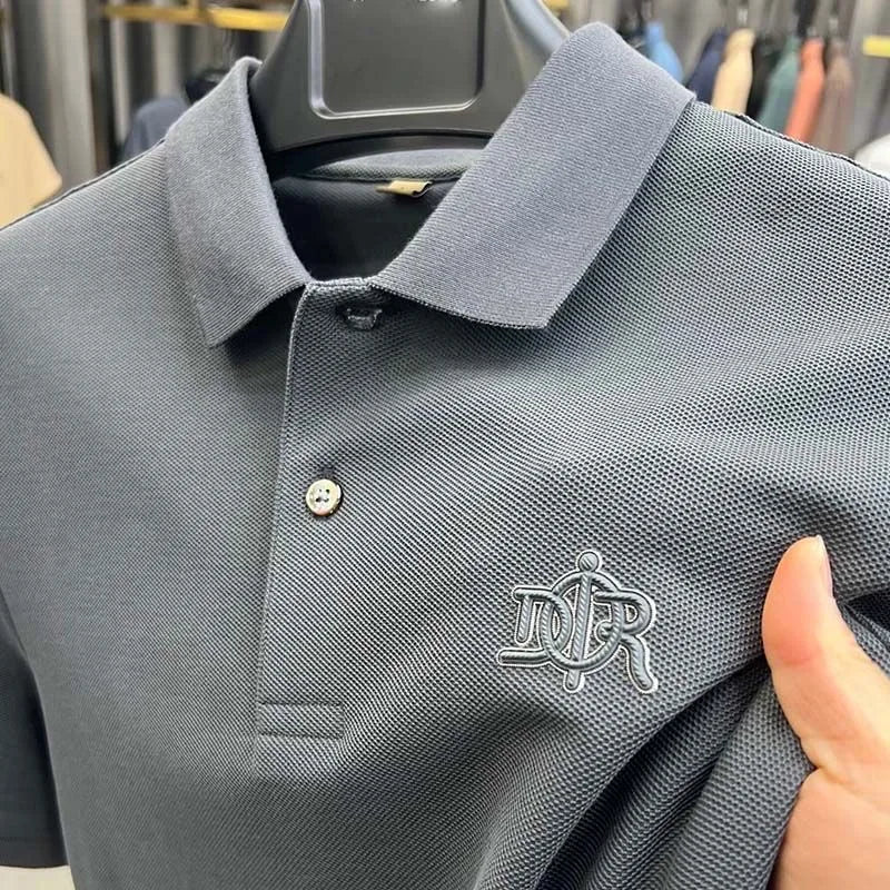100%pure cotton high-end Tshirt summer new men's shortsleeved casual comfortable breathable polo shirt exquisite brand badge top