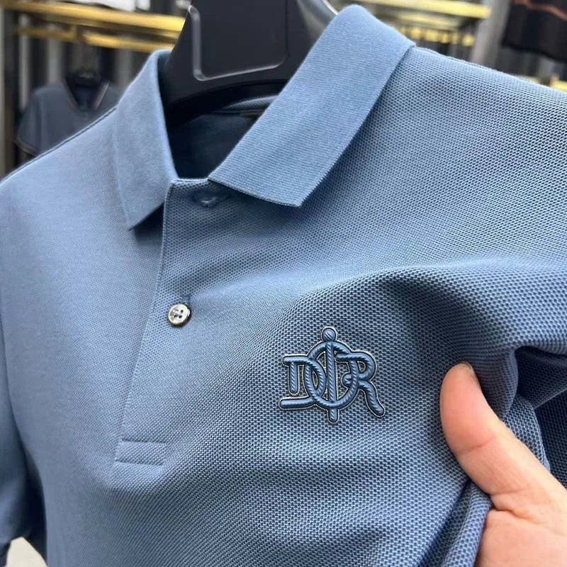 100%pure cotton high-end Tshirt summer new men's shortsleeved casual comfortable breathable polo shirt exquisite brand badge top