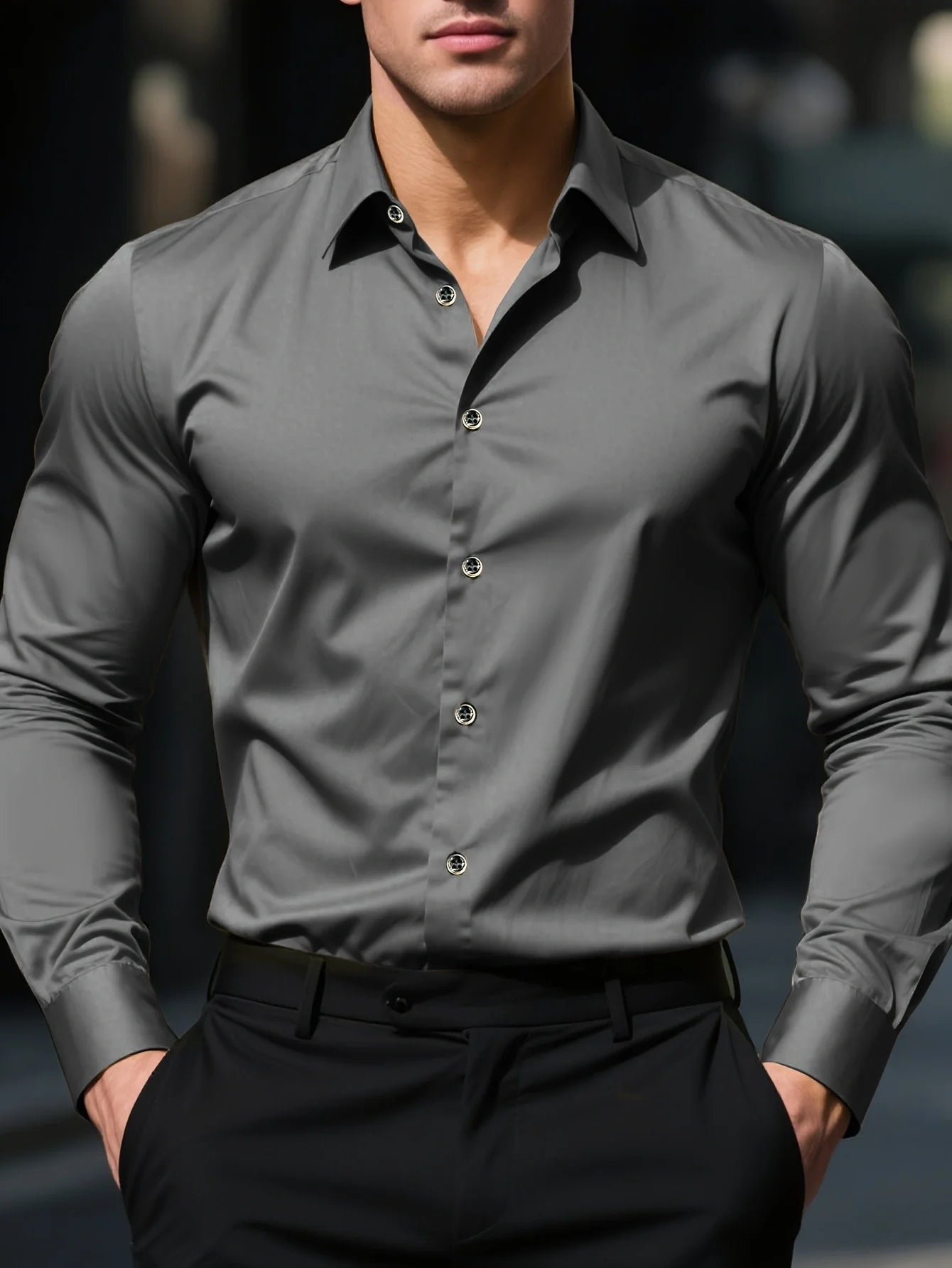 FGKKS New Men Shirt Brand New Solid Color Long Sleeve Elastic Fabric Men's Multiple Colors Male Quality Basic Shirt