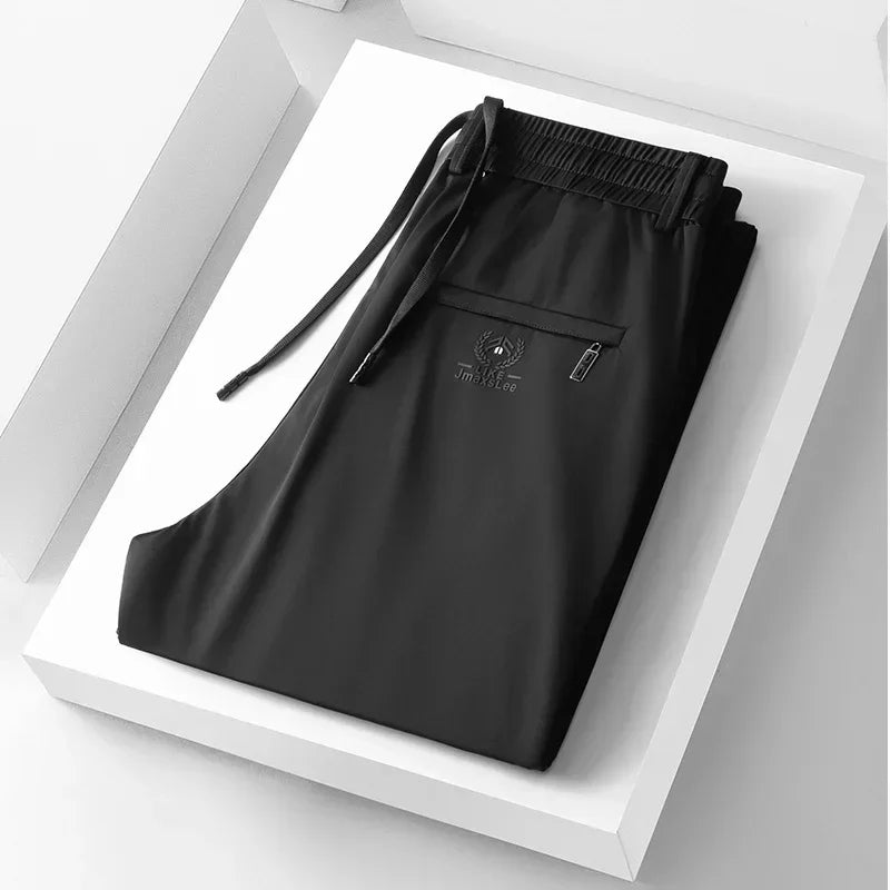 2024 Summer Soft Ice Silk Fabric Men's Thin Casual Pants Korean-style Fashion  Straight High Stretch Trousers Male Luxury Brand