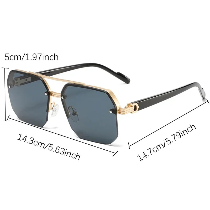 GM LUMIAS Oversized Semi-rimless Sunglasses Men Fashion Vintage Gradient Casual Shades Luxury Brand Design Outdoor Sun Glasses