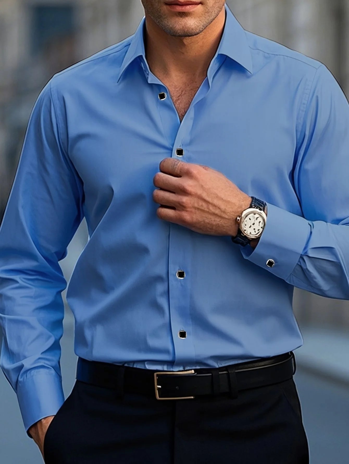 FGKKS New Men Shirt Brand New Solid Color Long Sleeve Elastic Fabric Men's Multiple Colors Male Quality Basic Shirt