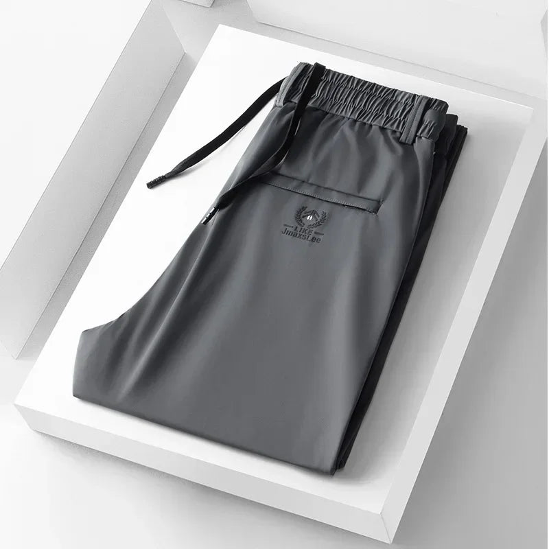 2024 Summer Soft Ice Silk Fabric Men's Thin Casual Pants Korean-style Fashion  Straight High Stretch Trousers Male Luxury Brand