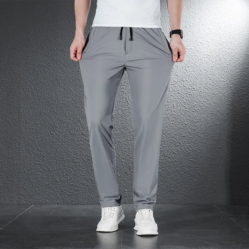 2024 Summer Soft Ice Silk Fabric Men's Thin Casual Pants Korean-style Fashion  Straight High Stretch Trousers Male Luxury Brand
