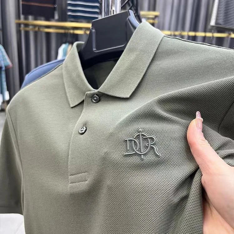 100%pure cotton high-end Tshirt summer new men's shortsleeved casual comfortable breathable polo shirt exquisite brand badge top