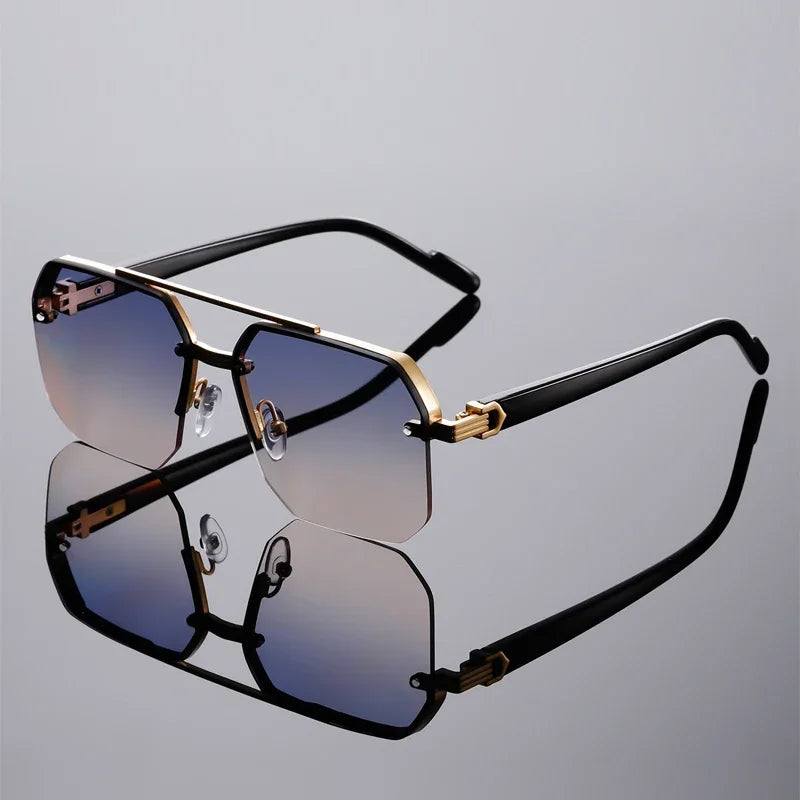 GM LUMIAS Oversized Semi-rimless Sunglasses Men Fashion Vintage Gradient Casual Shades Luxury Brand Design Outdoor Sun Glasses