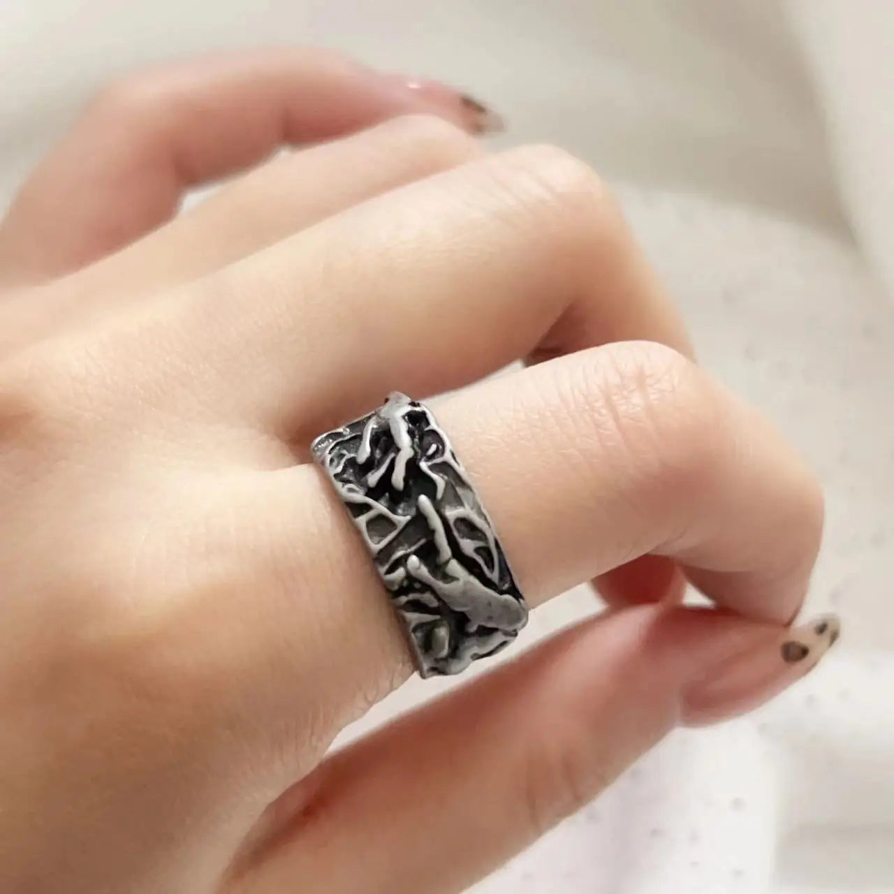 Vintage Goth Zinc Alloy Adjustable Open Finger Ring Men Hand In Hand Couple Rings For Lovers New Trend Valentine'S Day Gift