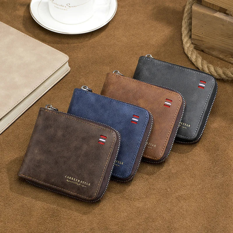 Men's Wallet 2025 New Short Style Solid Color Youth Minimalist Tri-Fold Money Clip Multifunctional Student Zipper Coin Purse