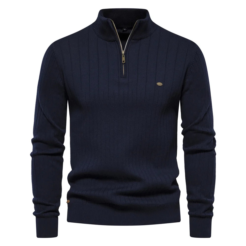 2025 New Autumn Zipper Pullover Sweaters for Men High Quality Warm Winter Stand Collar Cotton Knitted Sweater Men