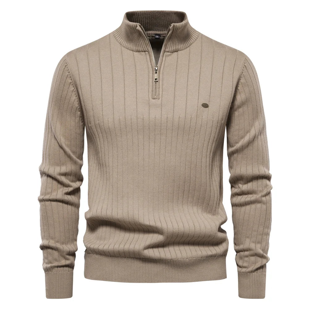 2025 New Autumn Zipper Pullover Sweaters for Men High Quality Warm Winter Stand Collar Cotton Knitted Sweater Men