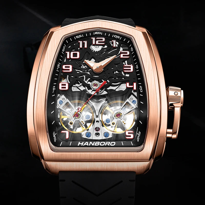 HANBORO fully automatic mechanical men's watch hollowed out wristwatch trend waterproof luminous watch