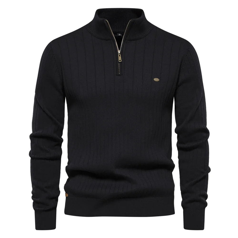2025 New Autumn Zipper Pullover Sweaters for Men High Quality Warm Winter Stand Collar Cotton Knitted Sweater Men
