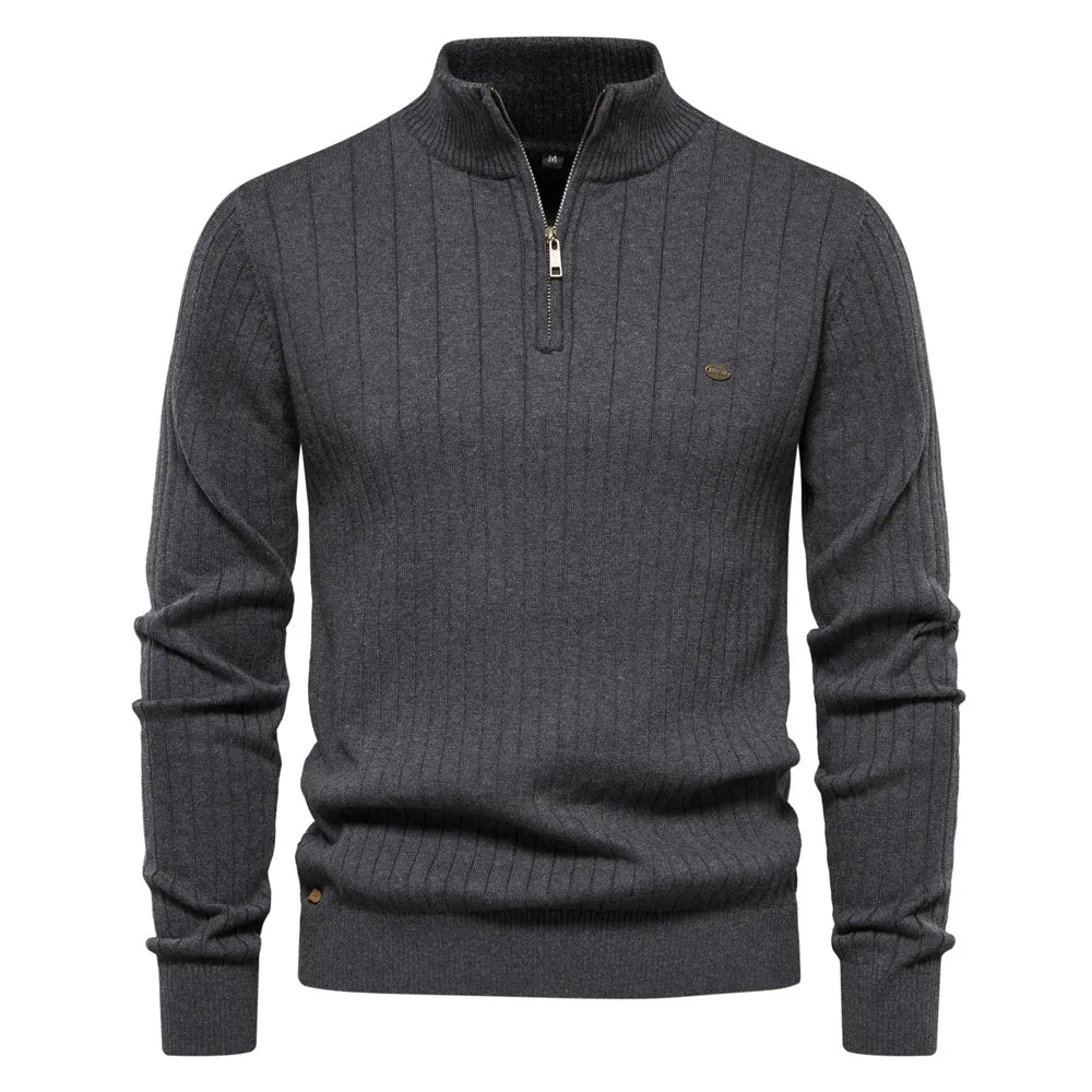 2025 New Autumn Zipper Pullover Sweaters for Men High Quality Warm Winter Stand Collar Cotton Knitted Sweater Men